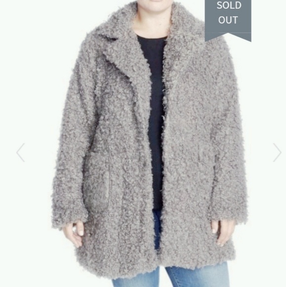 𝅺NEW! STEVE MADDEN Gray Curly Faux Fur Mid-Length Teddy Coat 3X. - Picture 2 of 7